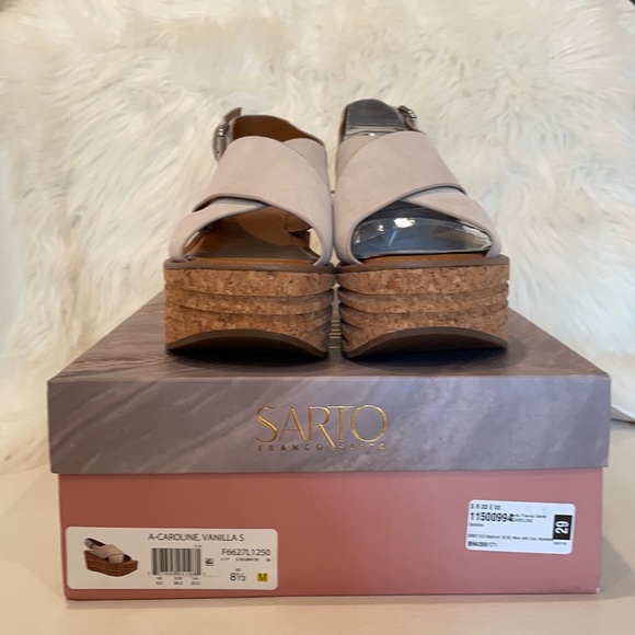 NIB (8.5) FRANCO SARTO BM vanilla suede Caroline cork leather platforms - Picture 10 of 14